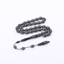 سبحة يسر طبيعي مطعم بالفضة 