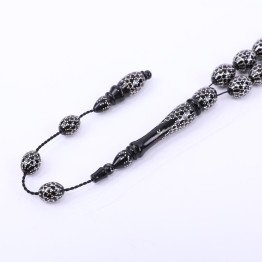 سبحة يسر طبيعي مطعم بالفضة 